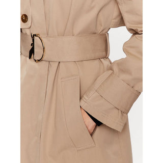 Elegant Beige Cotton Coat with Waist Belt