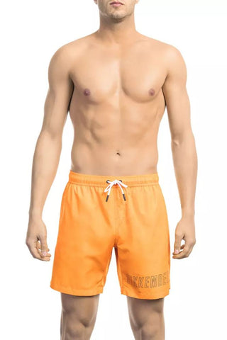 Electric Orange Swim Shorts With Iconic Print