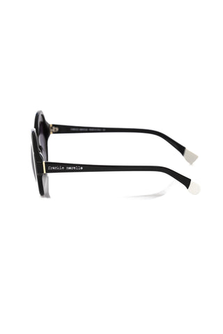 Elegant Black Round Sunglasses With White Accent