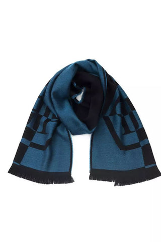 Elegant Fringed Blue Wool-blend Scarf