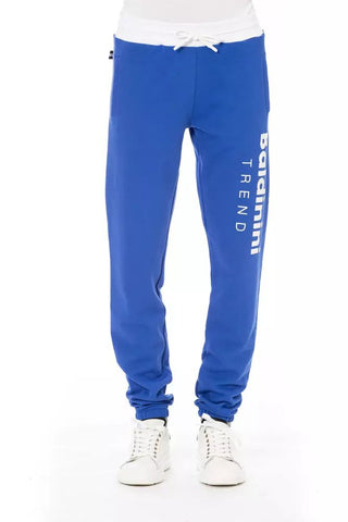 Chic Blue Cotton Sport Pants With Lace Closure