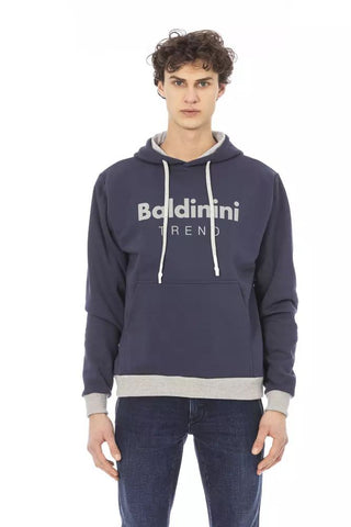 Chic Blue Cotton Fleece Hoodie With Front Logo