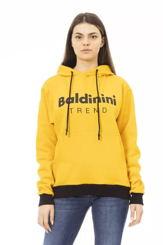 Chic Yellow Cotton Fleece Hoodie With Maxi Pocket