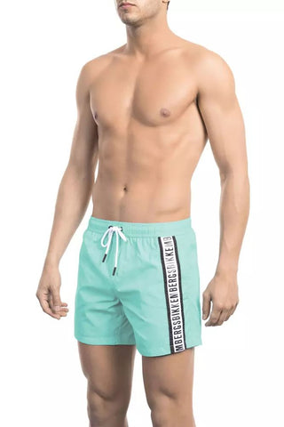 Chic Light Blue Tape-trim Swim Shorts