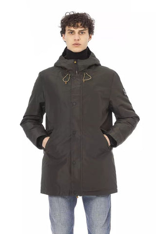 Sleek Green Long Jacket With Monogram Detail