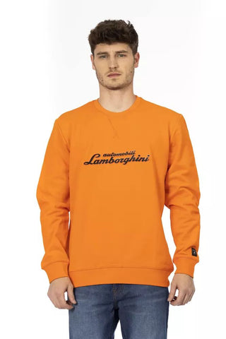 Sleek Orange Crewneck Sweatshirt With Sleeve Logo