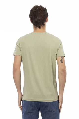 Vibrant Green V-neck Tee With Front Print