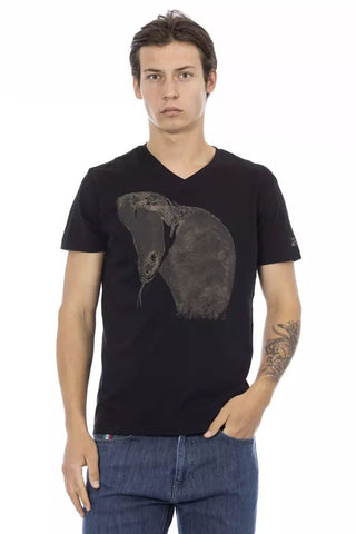 Black Cotton Men V-neck T-shirt