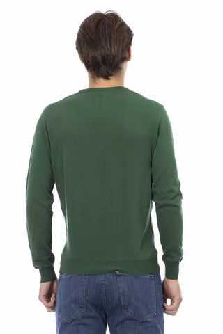 Elegant Green Cotton Crew Neck Sweater
