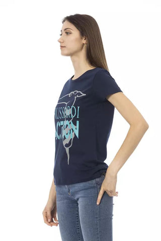 Elegant Blue Print Tee With Short Sleeves