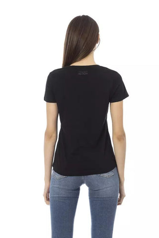 Chic Black Cotton Blend Tee With Unique Front Print