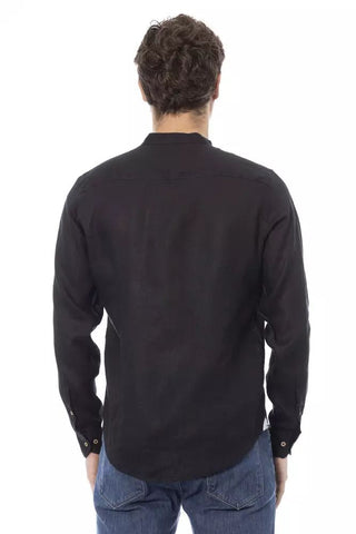 Elegant Mandarin Collar Black Shirt