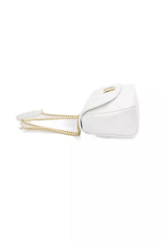 Elegant White Flap Shoulder Bag With Gold Accents