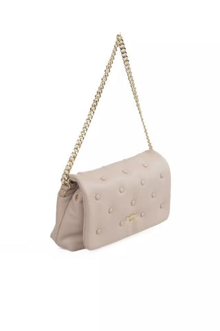 Chic Pink Leather Shoulder Bag With Golden Accents