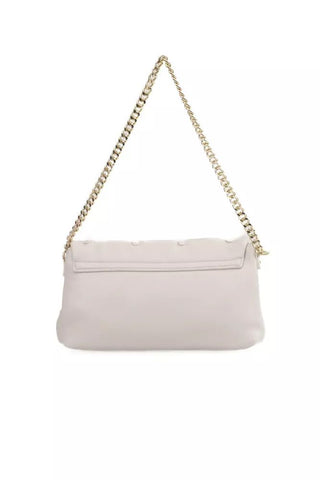 Elegant Beige Leather Shoulder Bag With Golden Accents