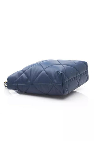 Elegant Blue Leather Shoulder Bag With Golden Accents