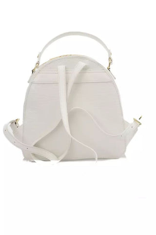 Chic White Zip Backpack With Golden Accents