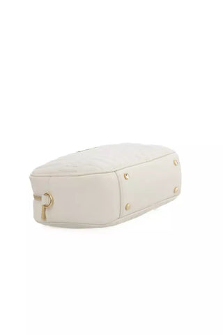 Chic White Shoulder Bag with Golden Accents