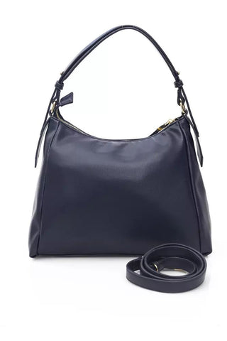 Elegant Blue Shoulder Bag With Golden Detailing