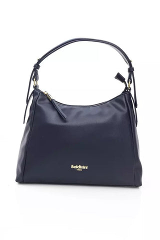 Elegant Blue Shoulder Bag With Golden Detailing