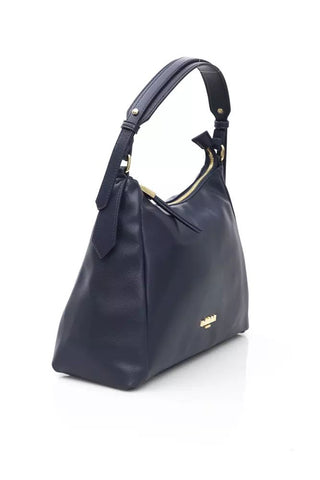 Elegant Blue Shoulder Bag With Golden Detailing