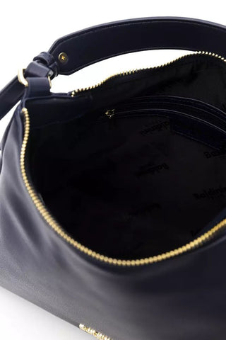 Elegant Blue Shoulder Bag With Golden Detailing