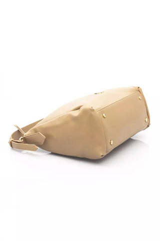 Chic Beige Shoulder Bag With Golden Accents