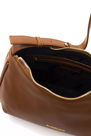Chic Brown Polyethylene Shoulder Bag With Golden Details