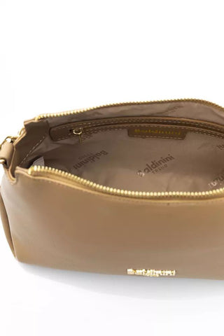 Elegant Beige Shoulder Bag With Golden Accents