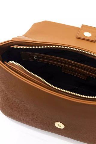 Elegant Brown Shoulder Flap Bag With Golden Accents