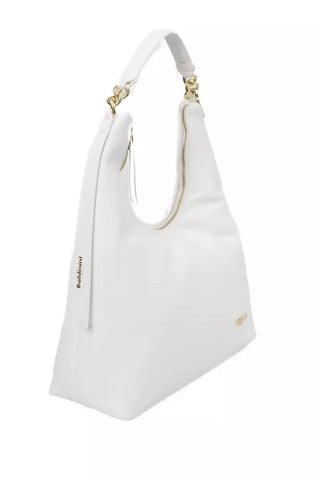 Chic White Shoulder Bag With Golden Accents