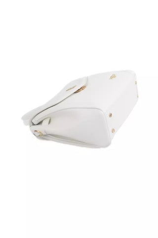 Elegant White Shoulder Bag With Golden Accents