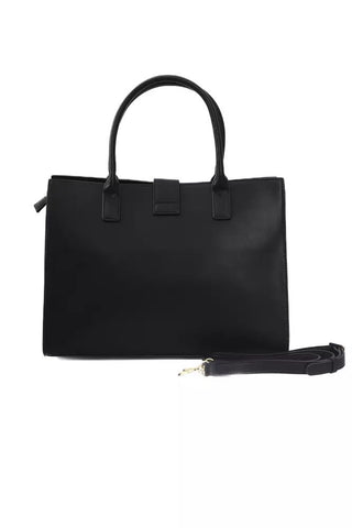 Elegant Black Shoulder Bag With Golden Accents