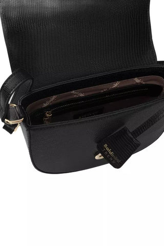 Elegant Black Shoulder Flap Bag With Golden Accents