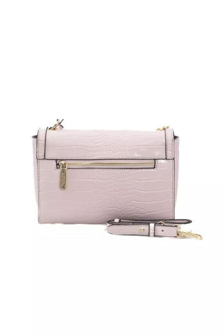 Elegant Pink Shoulder Flap Bag With Golden Accents