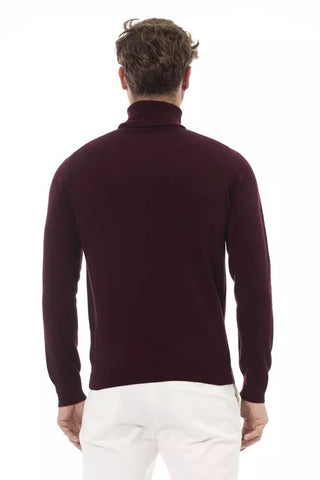 Elegant Burgundy Turtleneck Sweater For Men