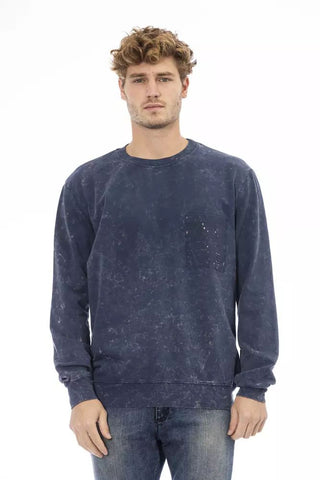 Chic Blue Fleece Sweater With Crew Neck