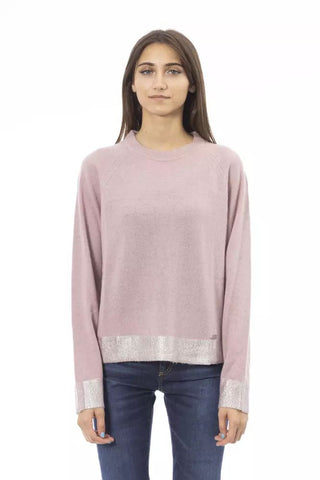 Chic Crew Neck Monogram Sweater In Pink