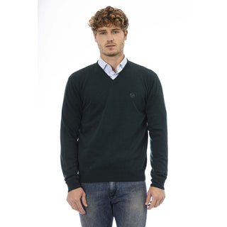 Vibrant Green V-Neck Wool Sweater