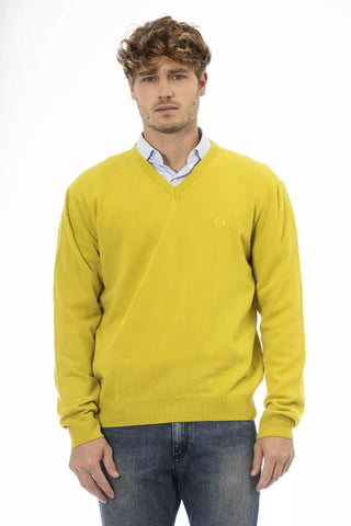 Chic V-neck Wool Sweater In Sunshine Yellow