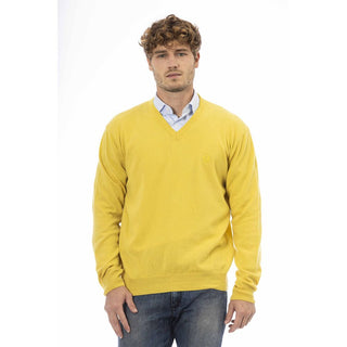 Elegant V-neck Wool Sweater In Vibrant Yellow