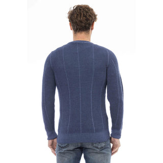 Elegant Crewneck Blue Wool Sweater
