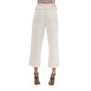 Beige Cotton-blend Trousers With Chic Pockets