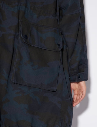 Camouflage Hooded Trench Coat In Dark Blue