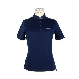 Elegant Dark Blue Cotton Polo Shirt For Women