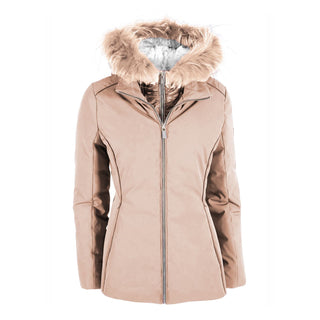 Chic Beige Down Jacket With Fur Hood