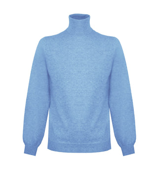 Elegant Ice Blue Cashmere High Collar Sweater