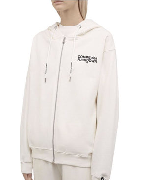 Elegant White Hooded Sweatshirt With Logo Print