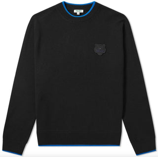 Chic Black Cotton Sweater With Blue Accented Edges