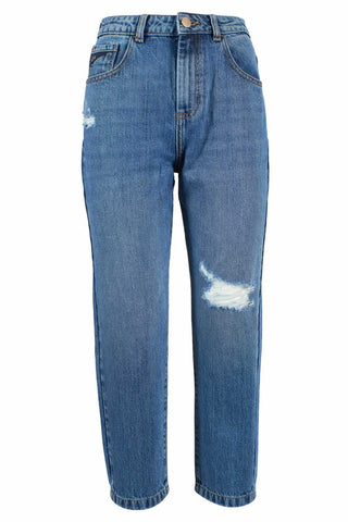 High-waist Ripped Blue Jeans For Women